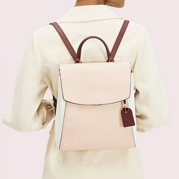 Kate Spade Grace Medium Leather Backpack Beige Colorblock - Picture 4 of 13